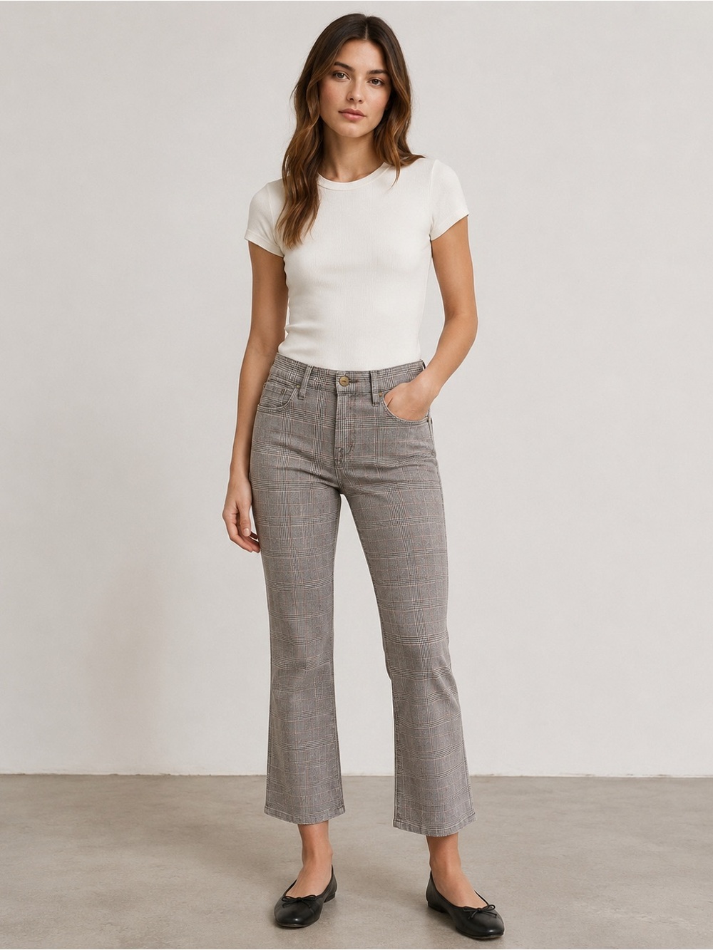 FRAME Le Crop Mini Boot Plaid Pants Size 26 Gray Glen Check Cropped Flare